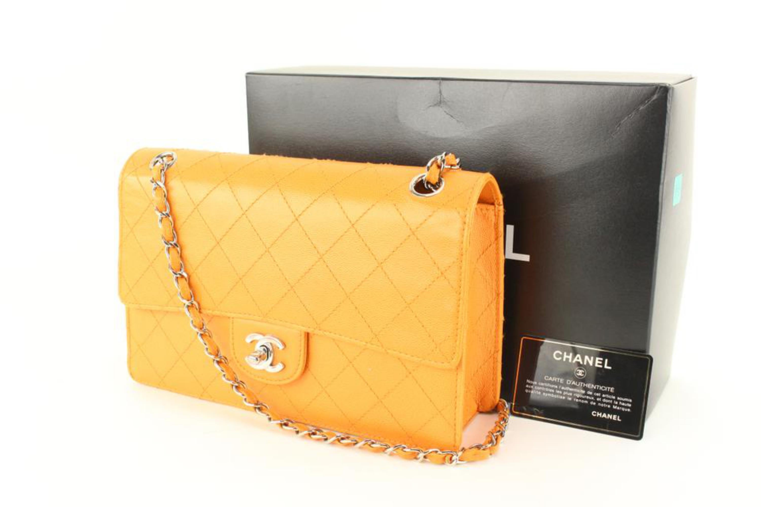 Chanel Ultra Rare Orange Quilted Caviar Medium Classic Flap SHW 57ck614s 8