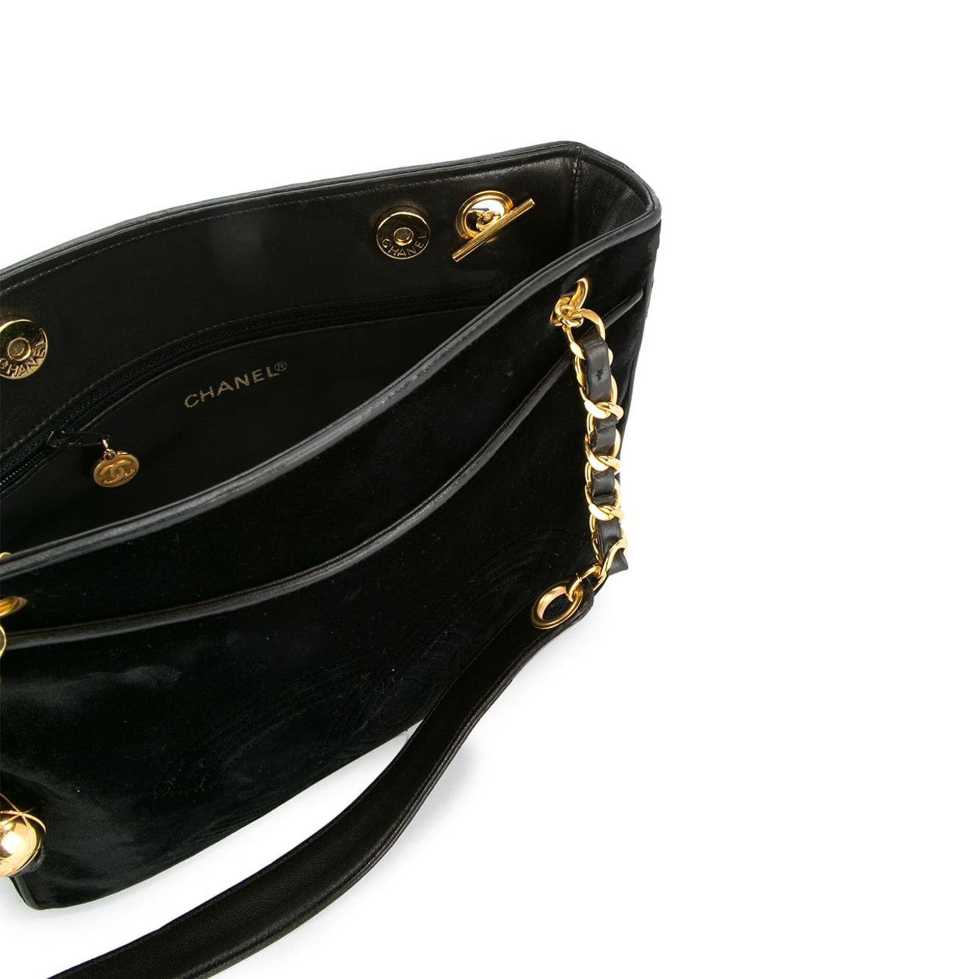 Chanel Ultra Rare Vintage 90s Black Velvet CC Small Medium Tote Shoulder Bag In Good Condition For Sale In Miami, FL