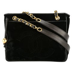 Chanel Chanel Ultra Rare Vintage 90er Schwarze Samt CC Kleine Medium Tote Umhängetasche