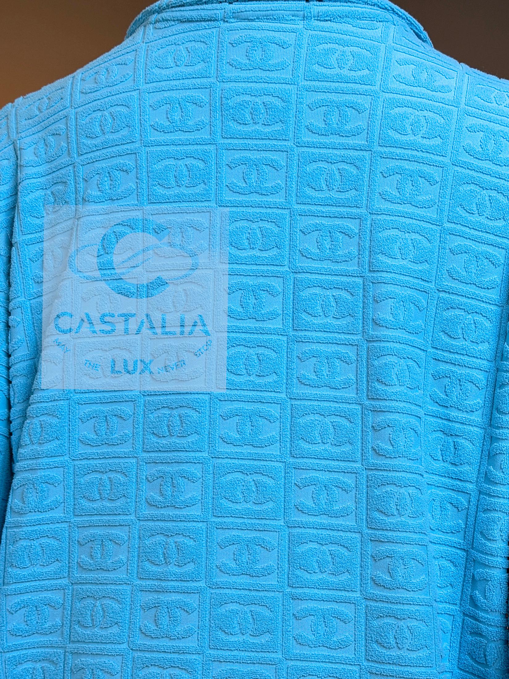 Chanel Ultra Raro Vintage CC Logo Turchese Giacca Terry 40 FR in vendita 8