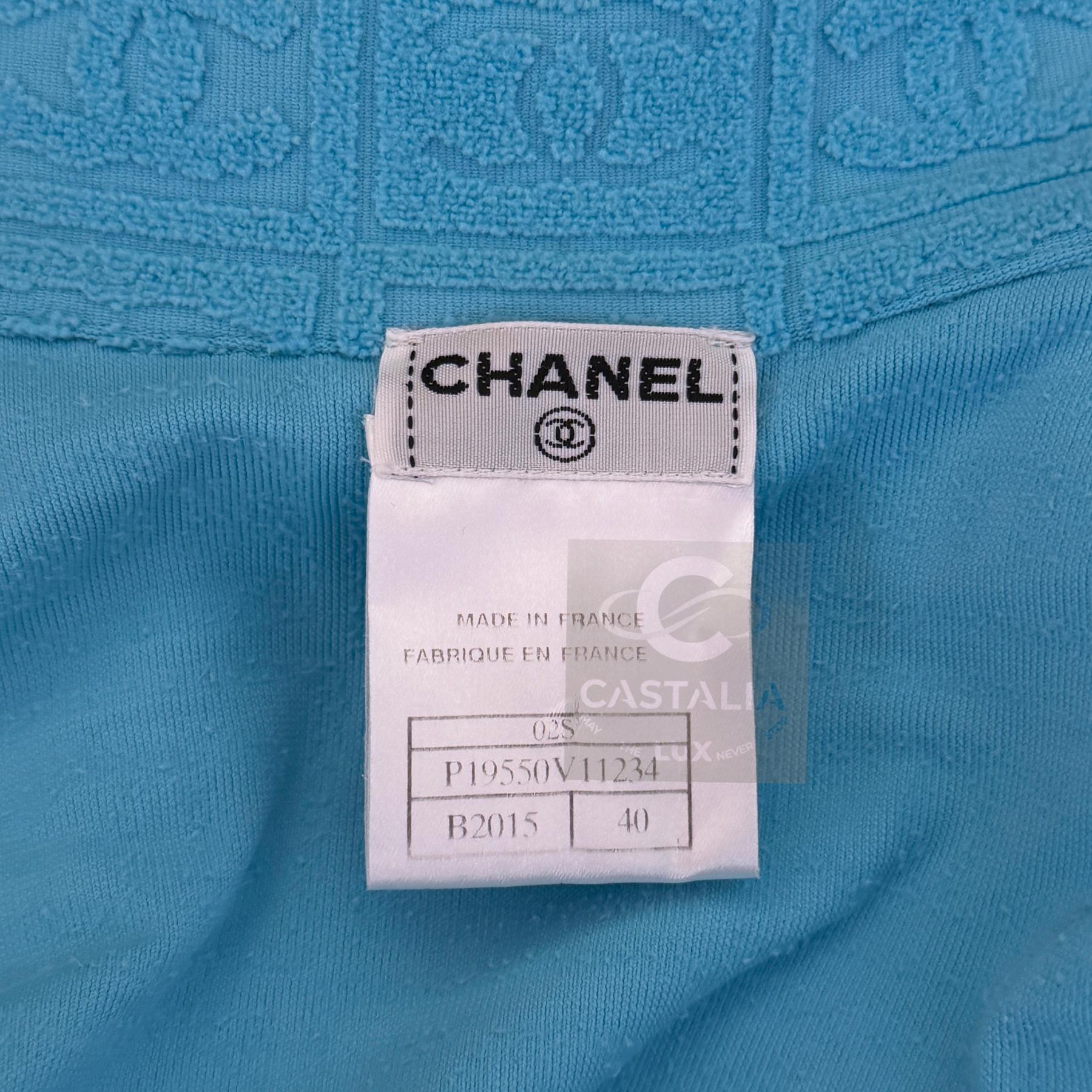 Chanel Ultra Raro Vintage CC Logo Turchese Giacca Terry 40 FR in vendita 11