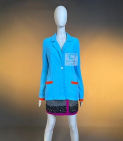 CHANEL Ultra Rare Vintage CC Logo Turquoise Terry Jacket 40 FR