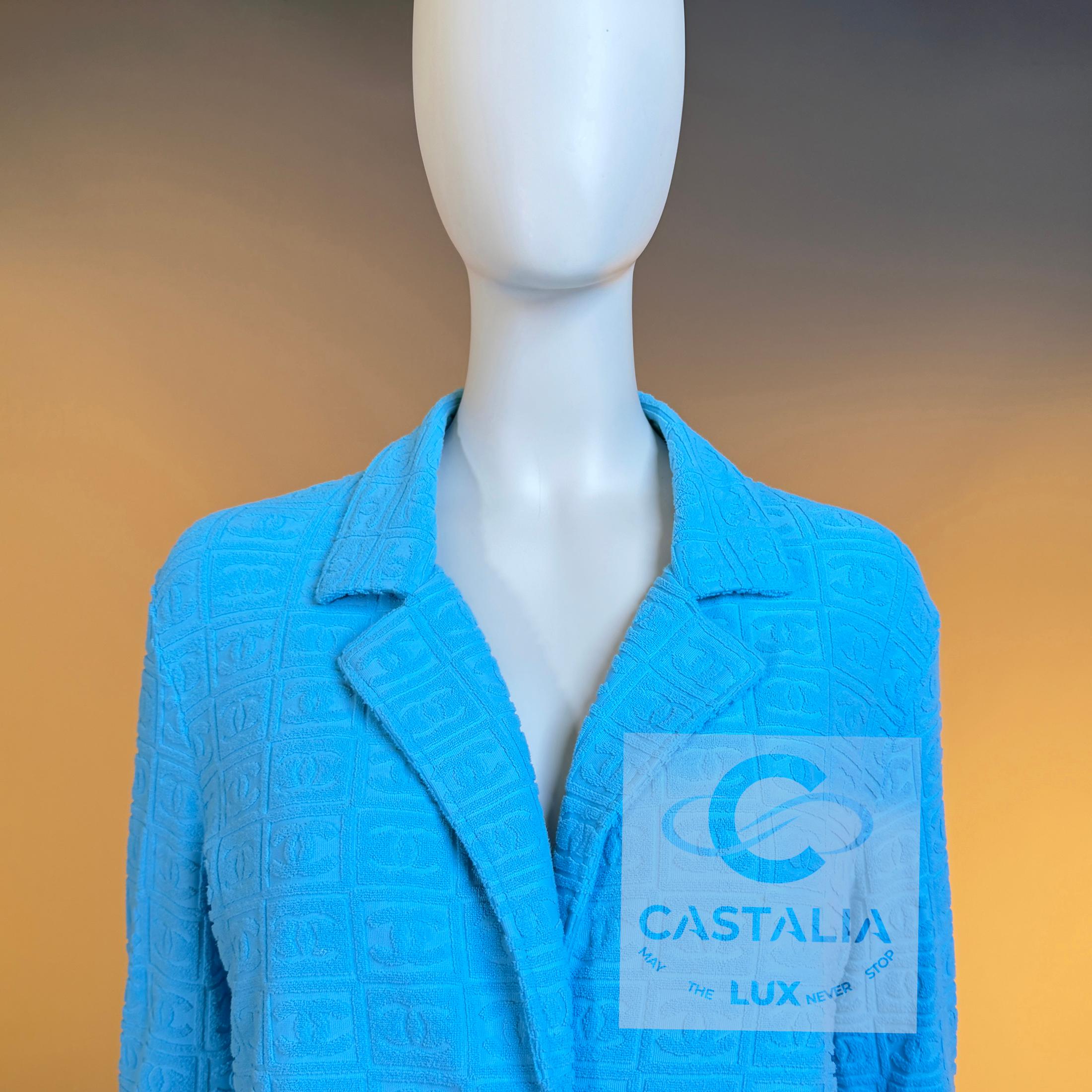 Chanel Ultra Raro Vintage CC Logo Turchese Giacca Terry 40 FR in vendita 3