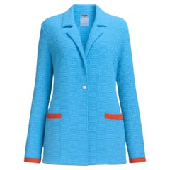 CHANEL Ultra Rare Vintage CC Logo Turquoise Terry Jacket 40 FR