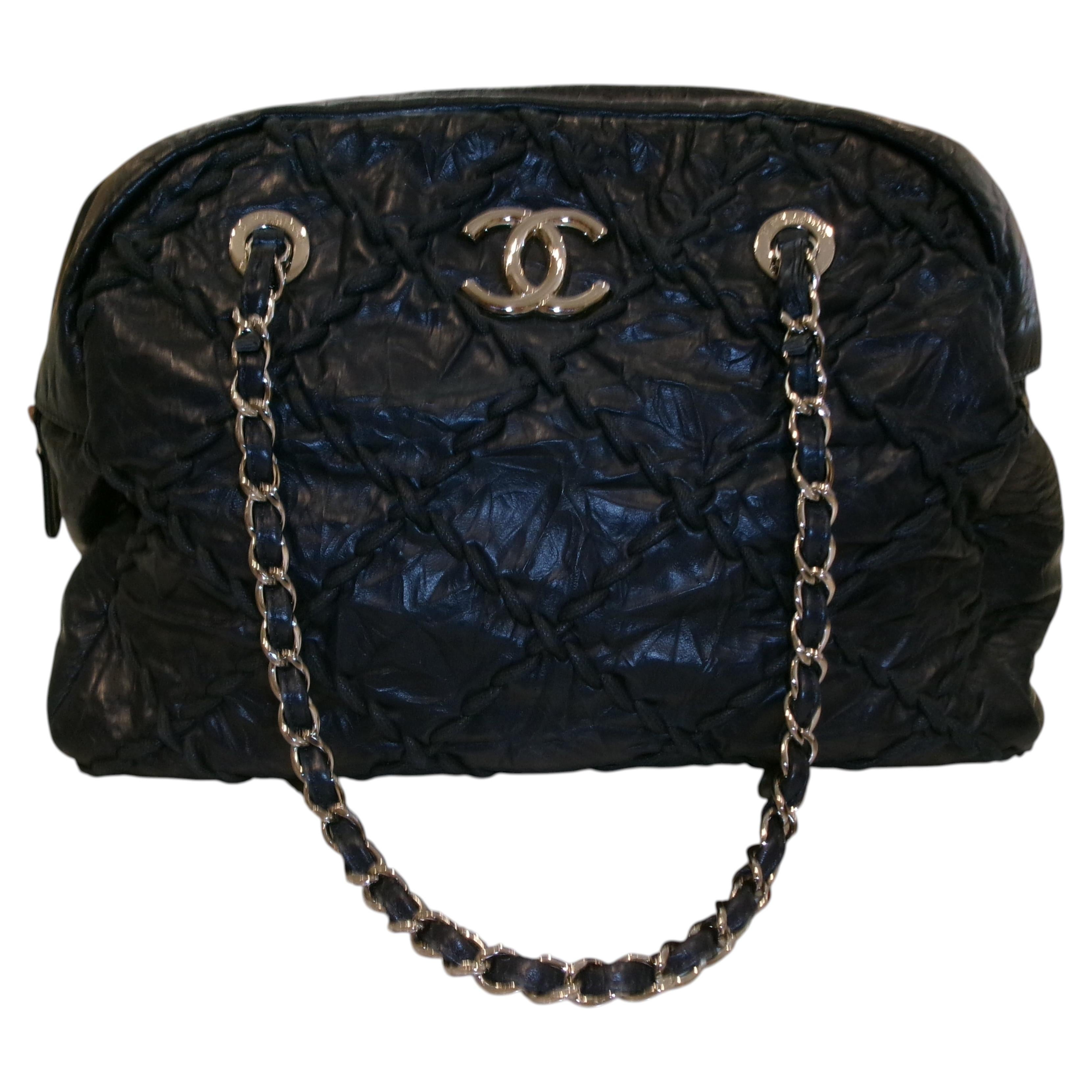 Chanel Ultra Stitch Bowling Bag Dark Blue Quilted WILD STITCH