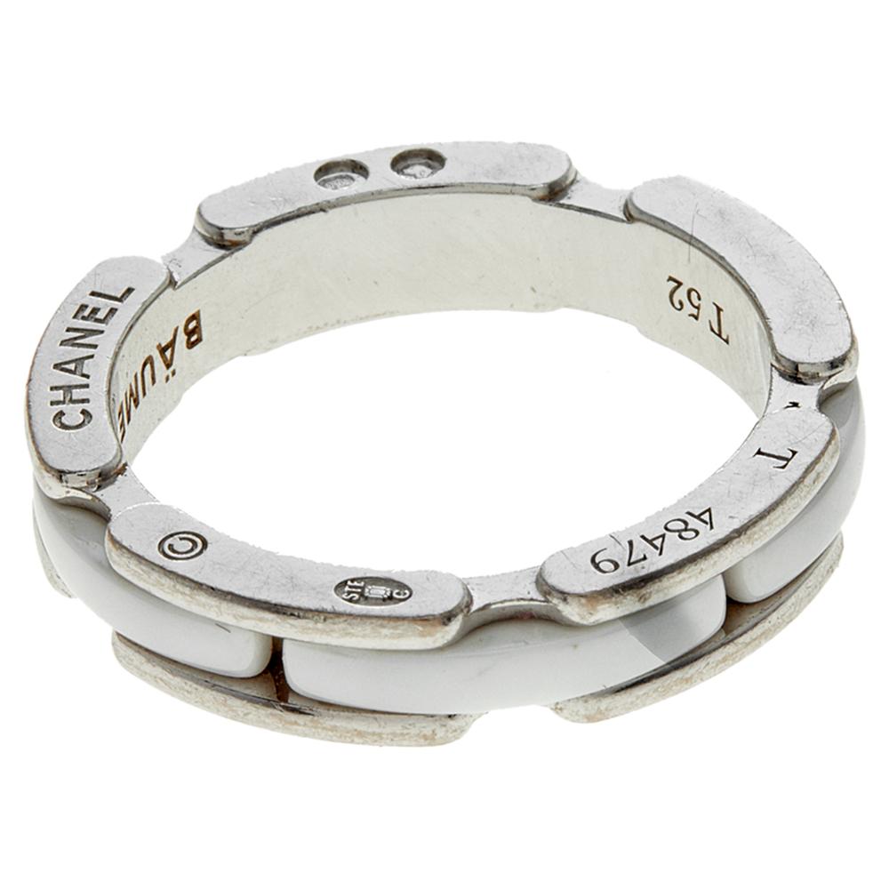 Women's Chanel Ultra White Ceramic 18K White Gold Narrow Band Ring Size 52