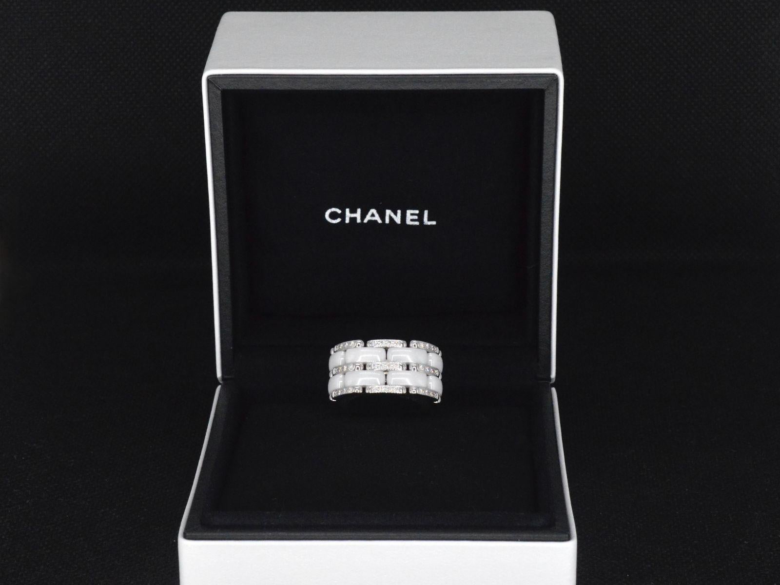 Women's or Men's CHANEL 'ULTRA' white gold ring with diamonds and ceramic 