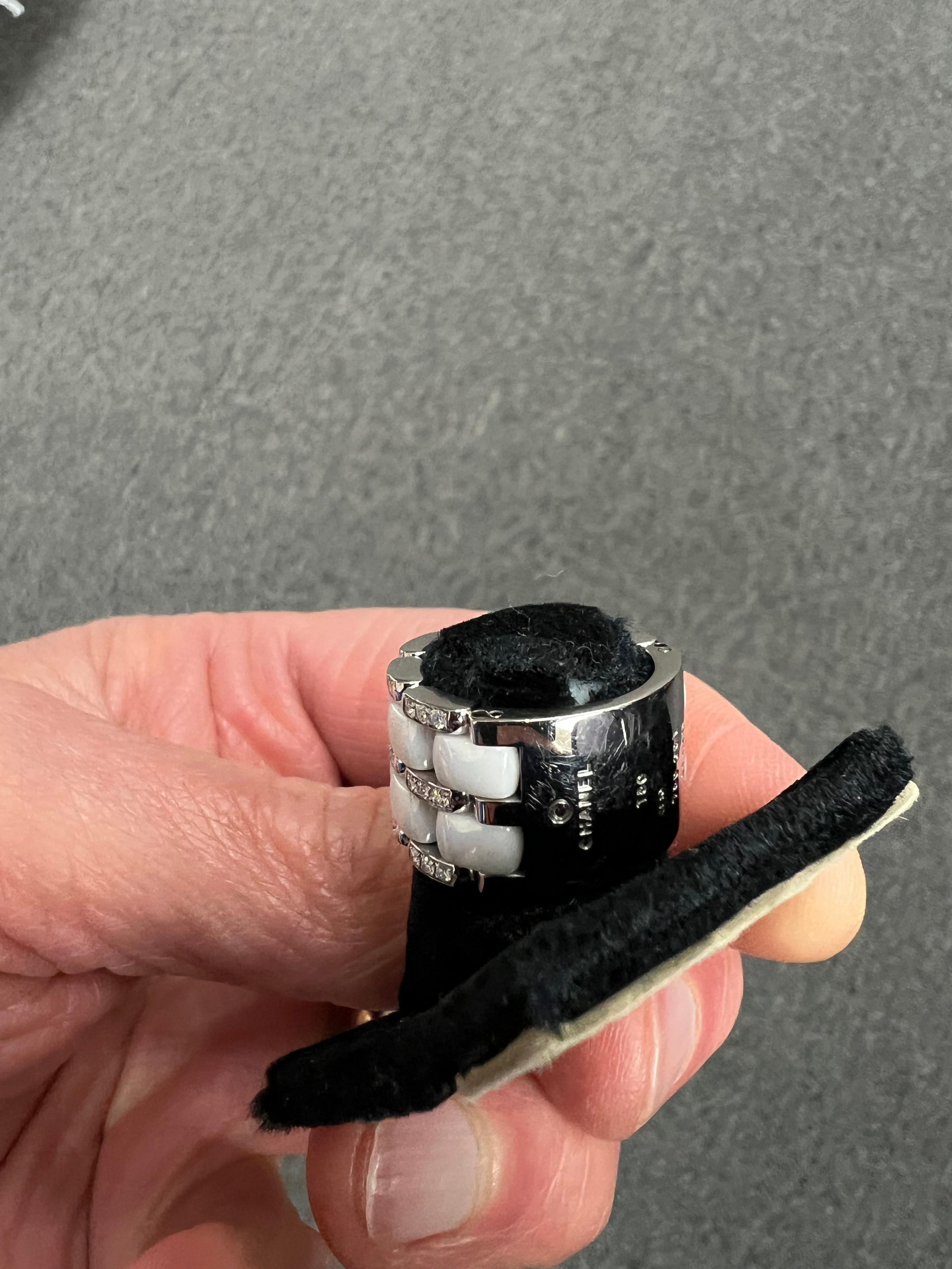 Chanel Ultra Wide White Ceramic Diamond Flex Ring For Sale 1