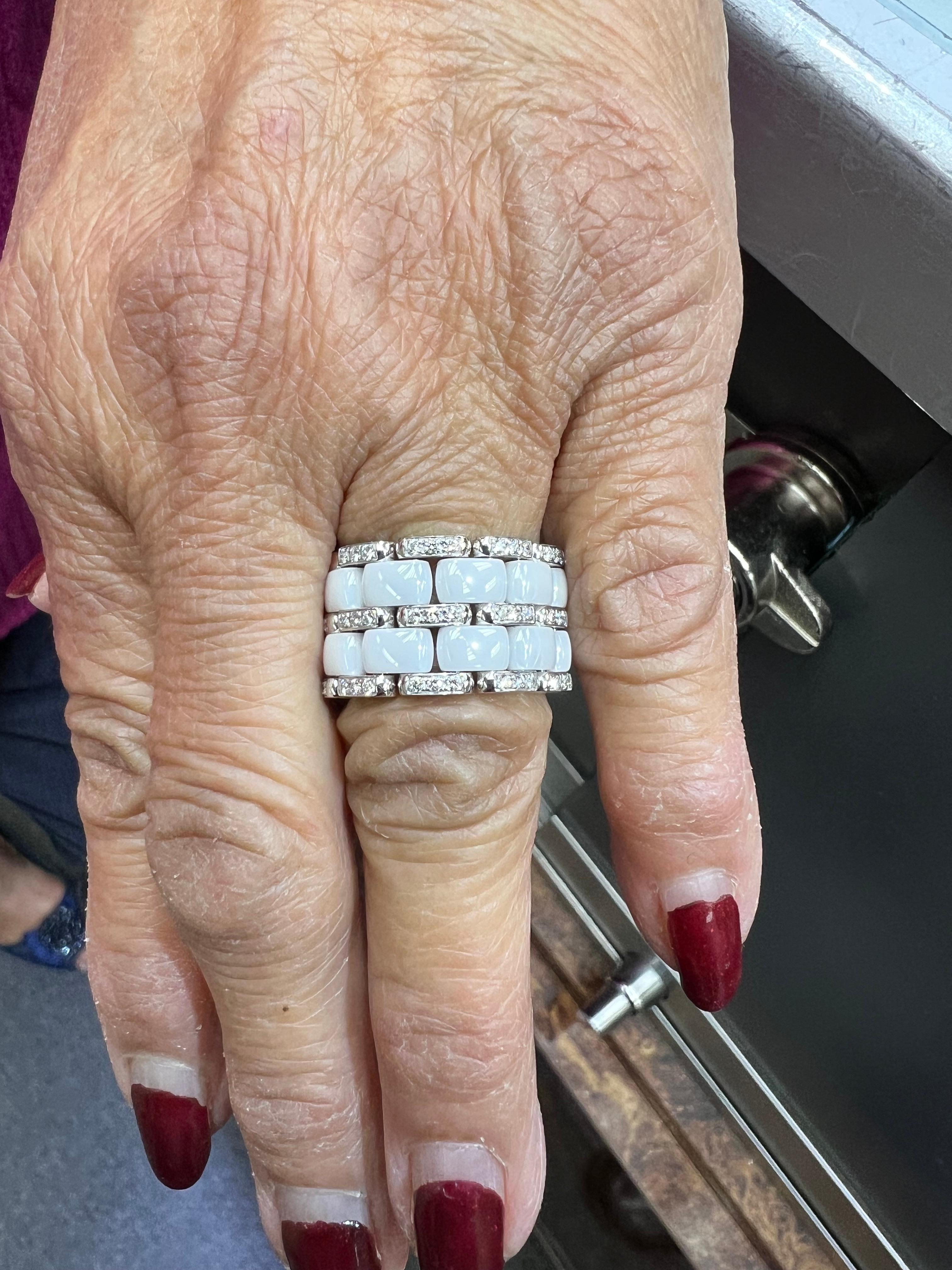 Chanel white ceramic and diamond ultra-wide Flex Ring size 5 ¼. *

ABOUT THIS ITEM:  #R-JHD84C.  Scroll down for detailed specifications.  The Chanel Flex Ring in ultra-wide design is the broadest version of this type available. Its unique
