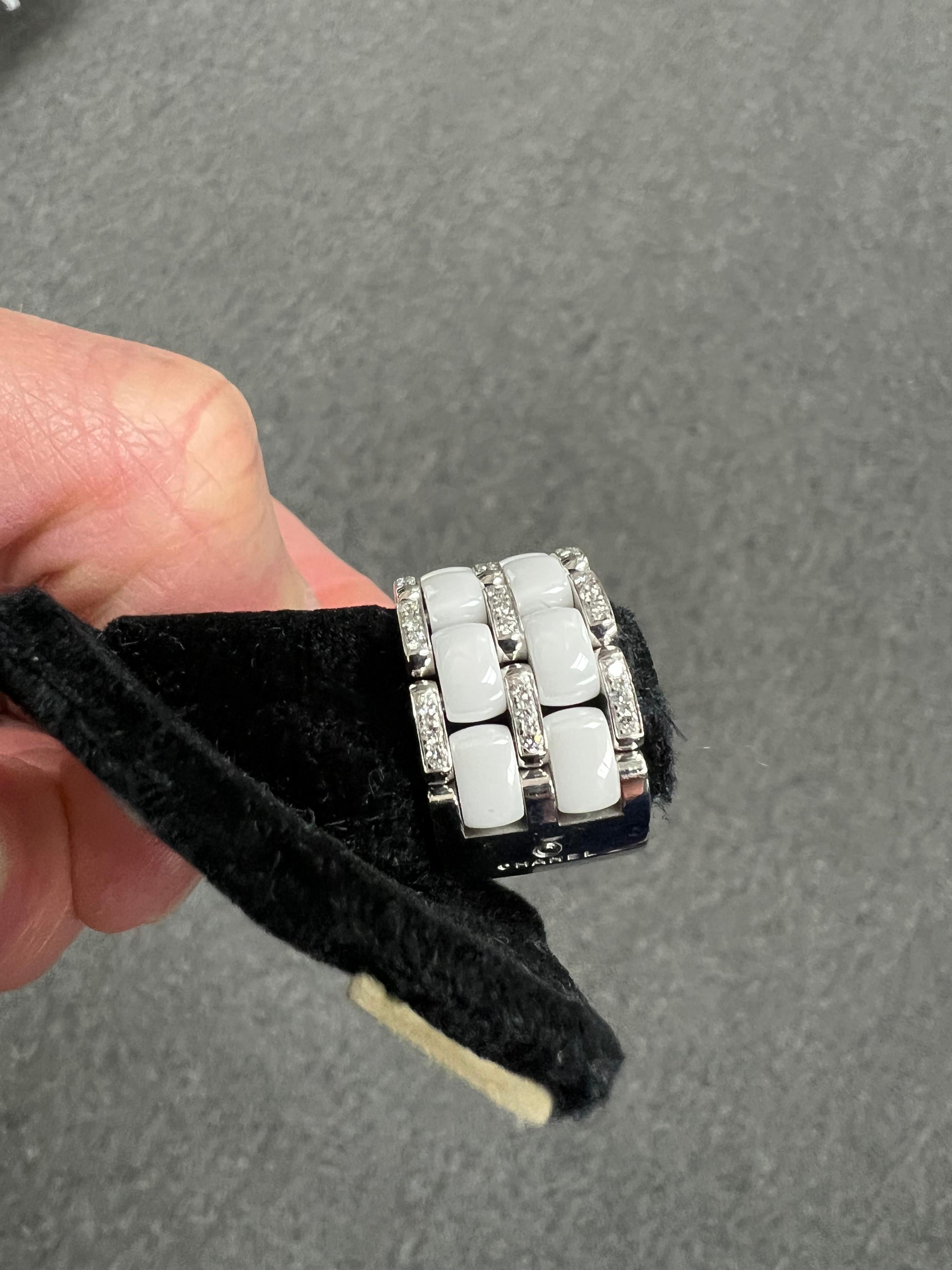 Women's or Men's Chanel Ultra Wide White Ceramic Diamond Flex Ring For Sale