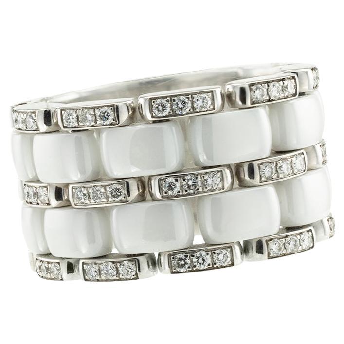 Chanel Ultra Wide White Ceramic Diamond Flex Ring For Sale