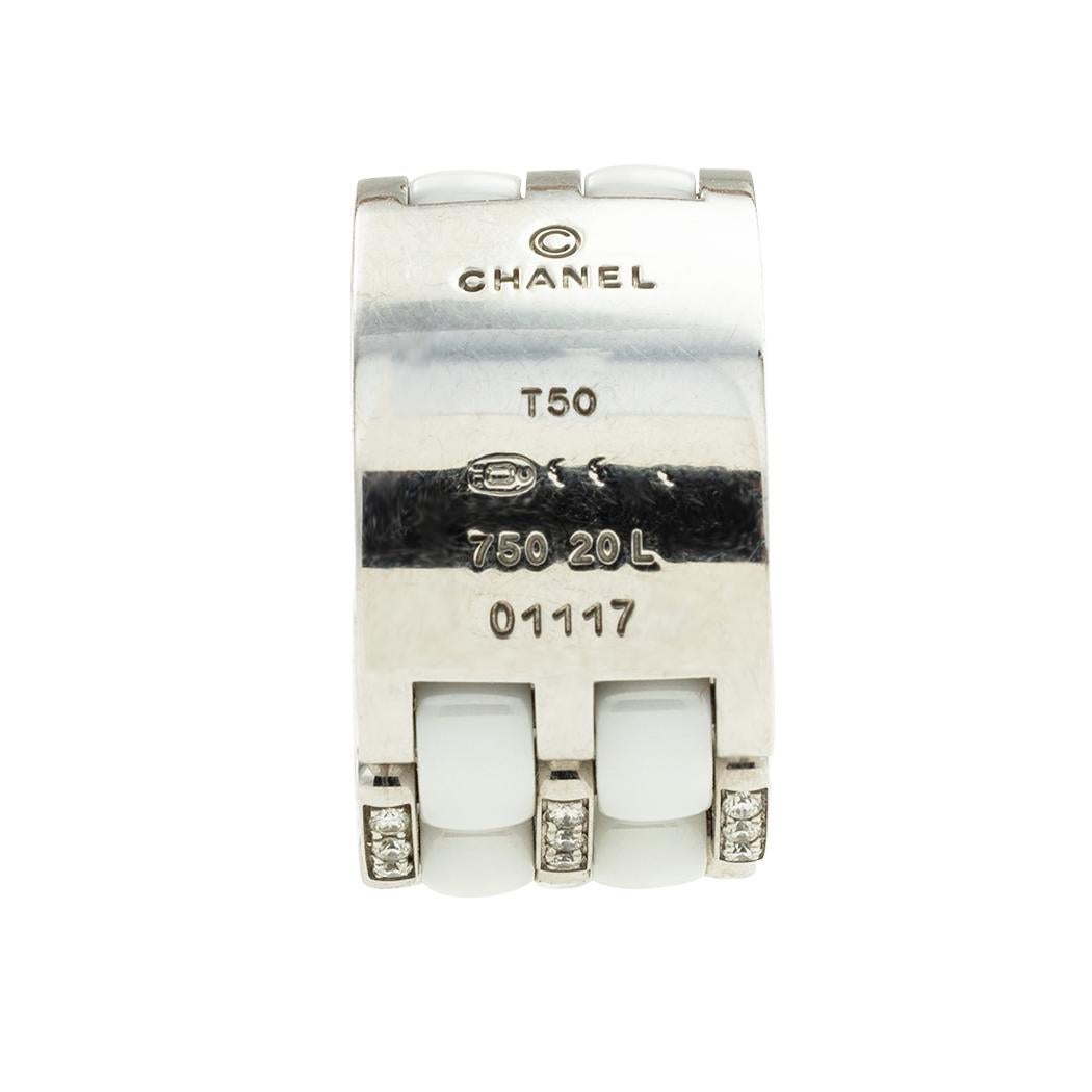 Women's or Men's Chanel Ultra Wide White Ceramic Diamond Flex Ring Size 5.25 For Sale