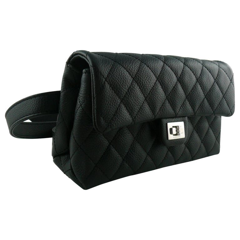 Chanel Uniform Black Quilted Grained Leather Waist-Belt Bag at