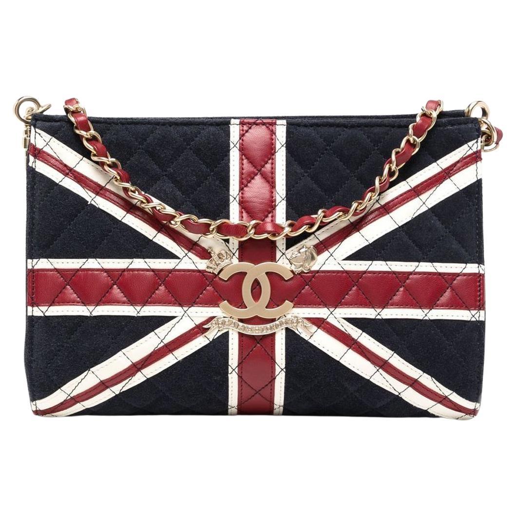 CHANEL - 2008 Paris London Union Jack - Navy Blue Flap Clutch / Shoulder Bag