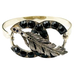 Chanel Unique Rare Silver CC Black Crystal Bangle Cuff Bracelet