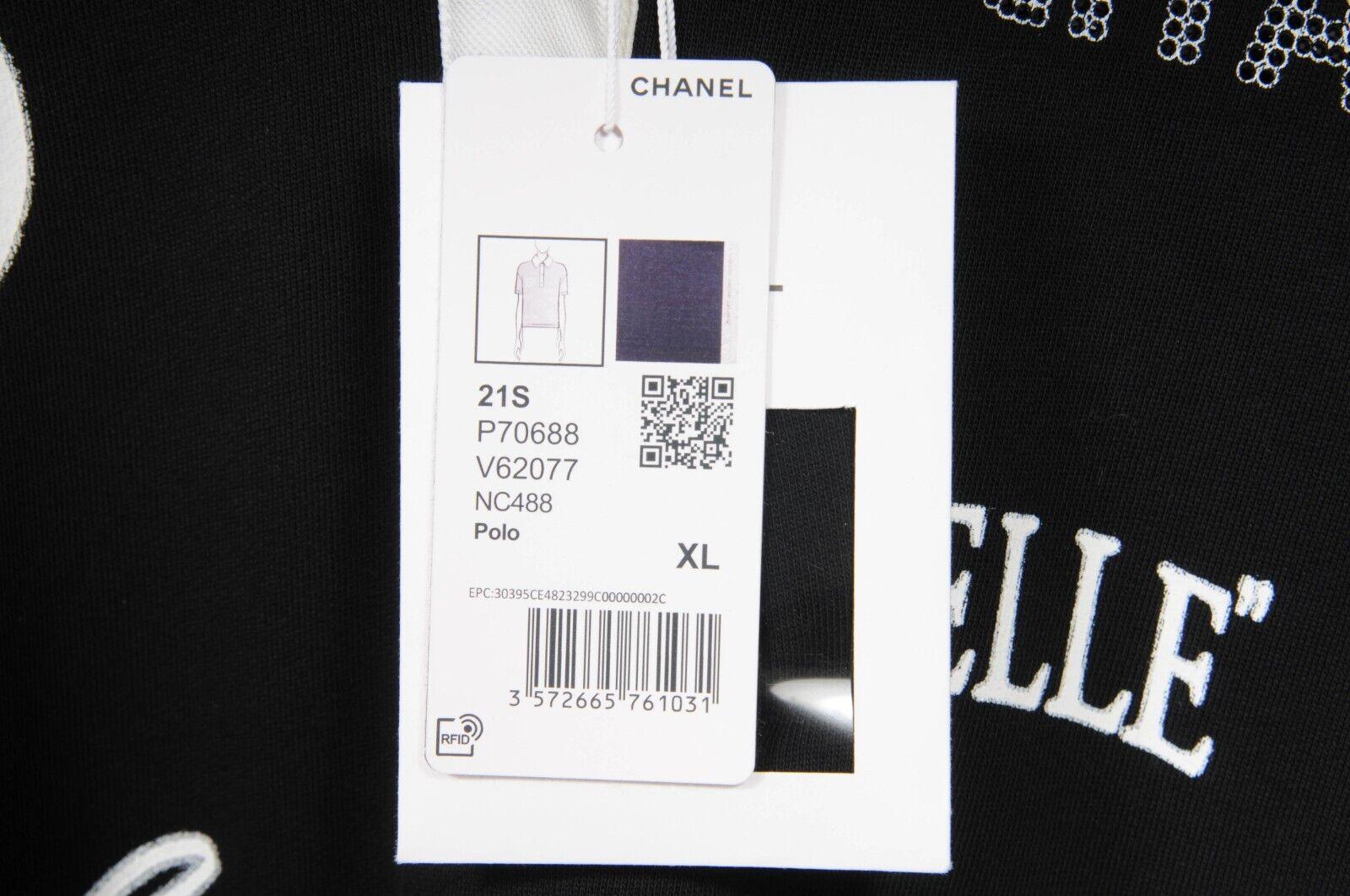 Chanel Unisex 21S Embroidered CC Logo Print Polo Shirt XL M Black White Crystal For Sale 2