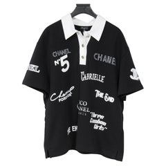 Chanel Unisex 21S Embroidered CC Logo Print Polo Shirt XL M Black White  Crystal For Sale at 1stDibs