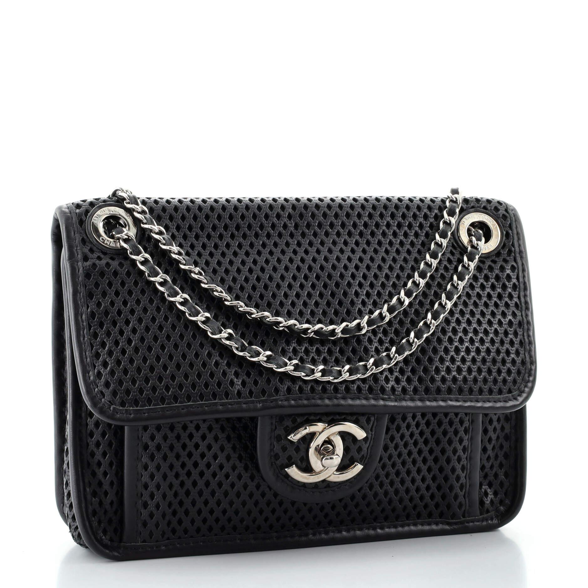 Black Chanel Up In The Air Flap Bag Perforated Leather Small