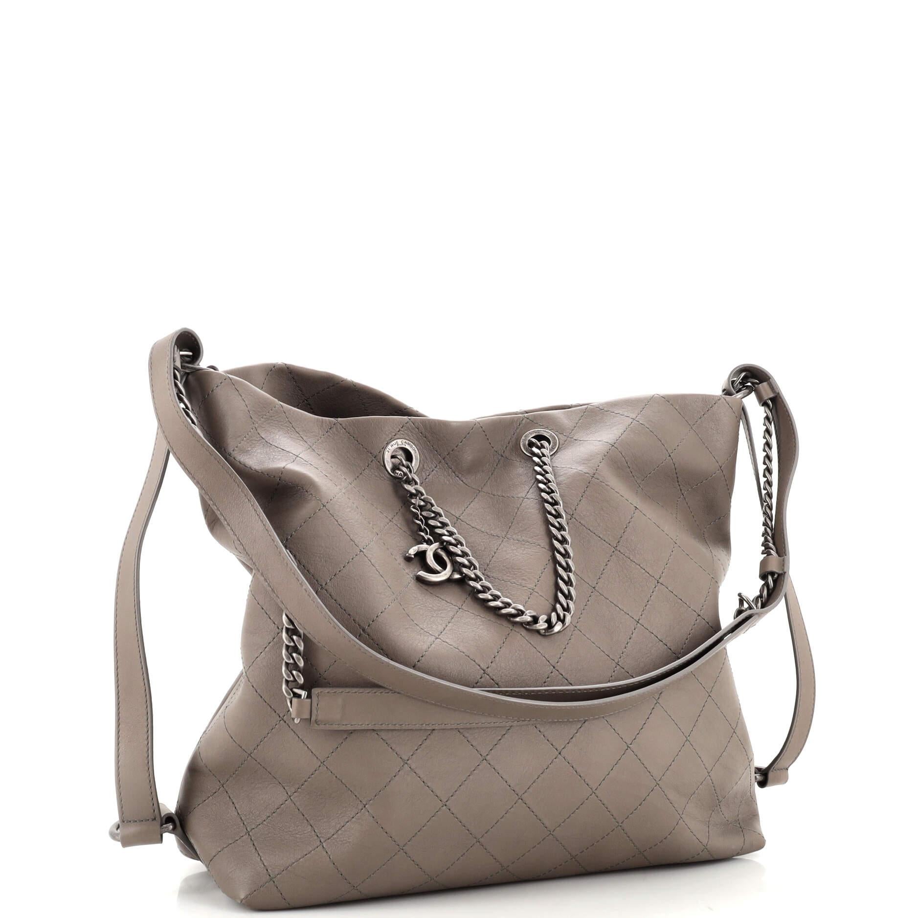 Chanel Urban Allure Chain Handle Hobo Stitched Calfskin Medium In Good Condition In NY, NY