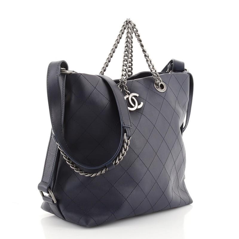 Black Chanel Urban Allure Chain Handle Hobo Stitched Calfskin Small