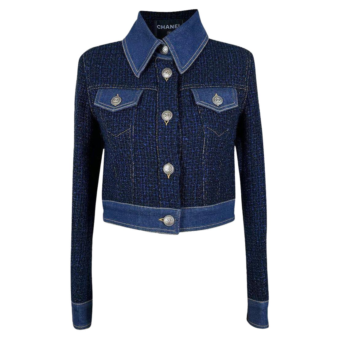 Chanel Urban Couture Chaqueta vaquera y tweed azul marino 38 FR