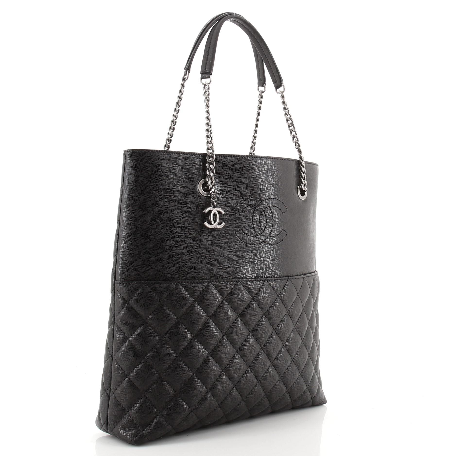 Black Chanel Urban Delight Chain Tote Quilted Caviar Large