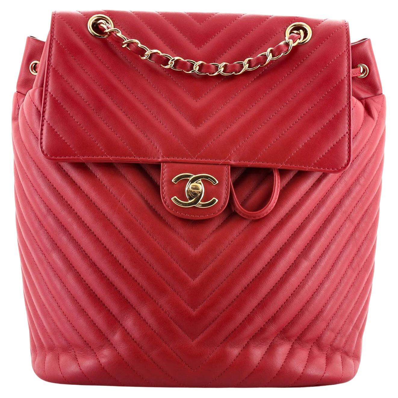 Chanel Backpack Ultra Rare Duma Vintage Red Lambskin Leather Rucksack