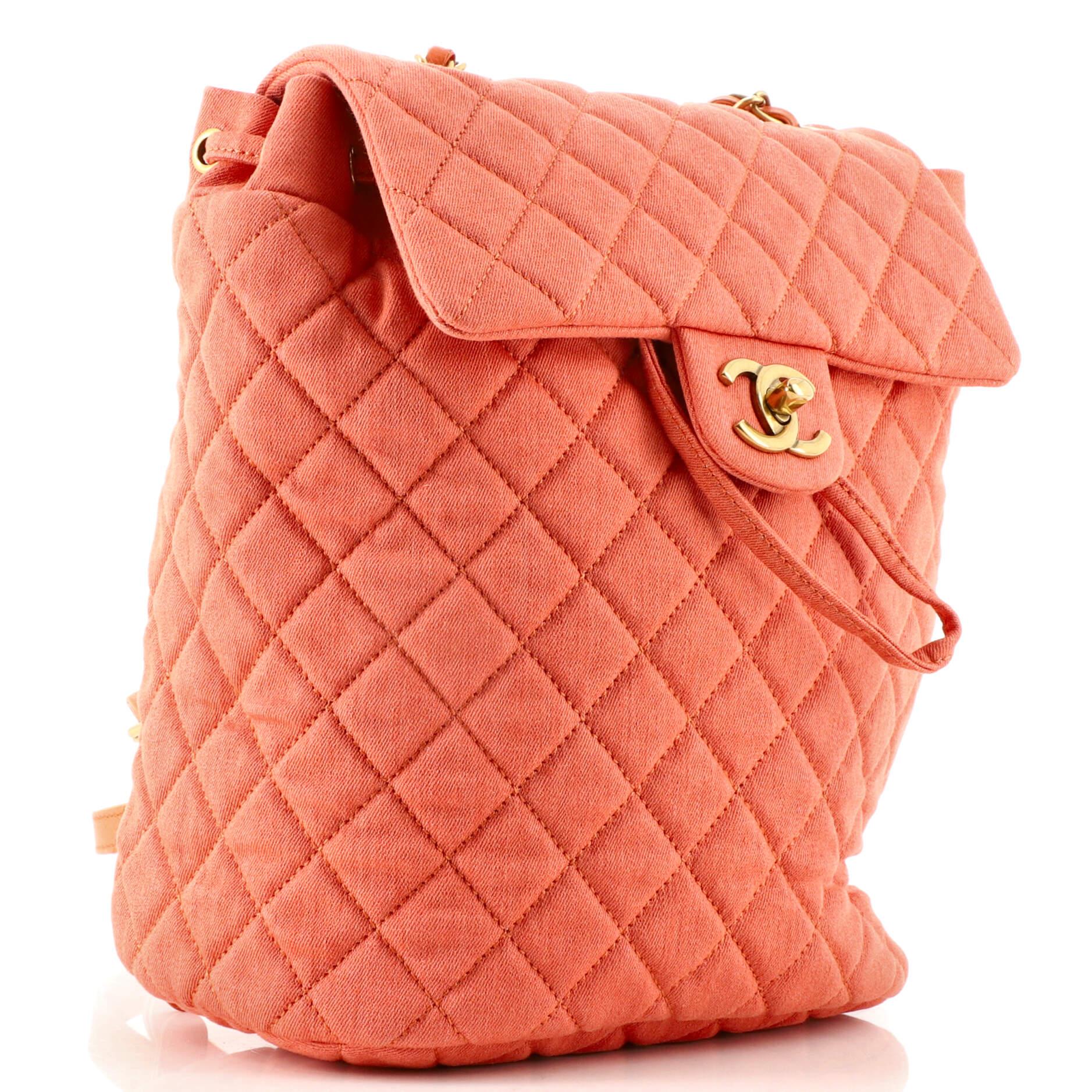 Orange Chanel Urban Spirit Backpack Quilted Denim Small