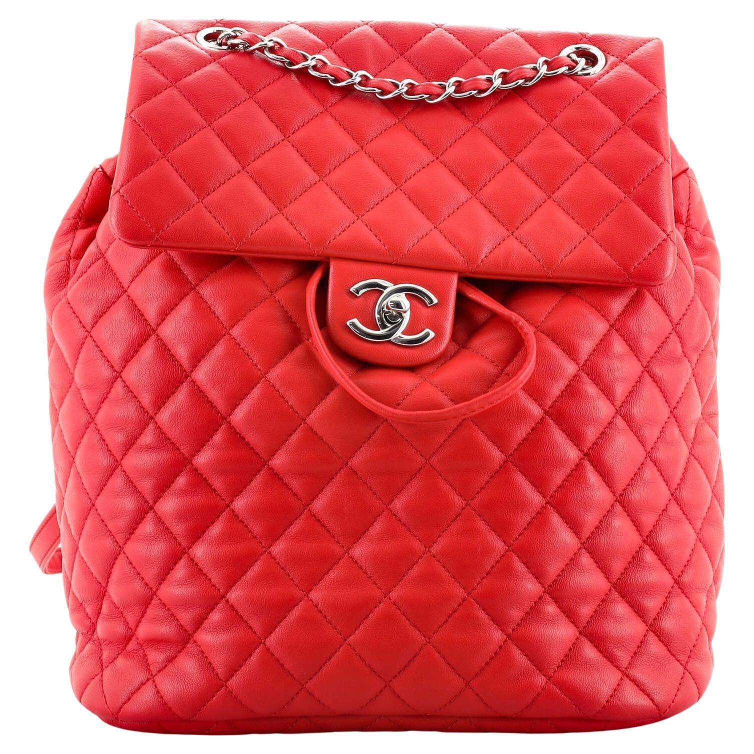 Chanel Backpack Ultra Rare Duma Vintage Red Lambskin Leather Rucksack Backpack For Sale at