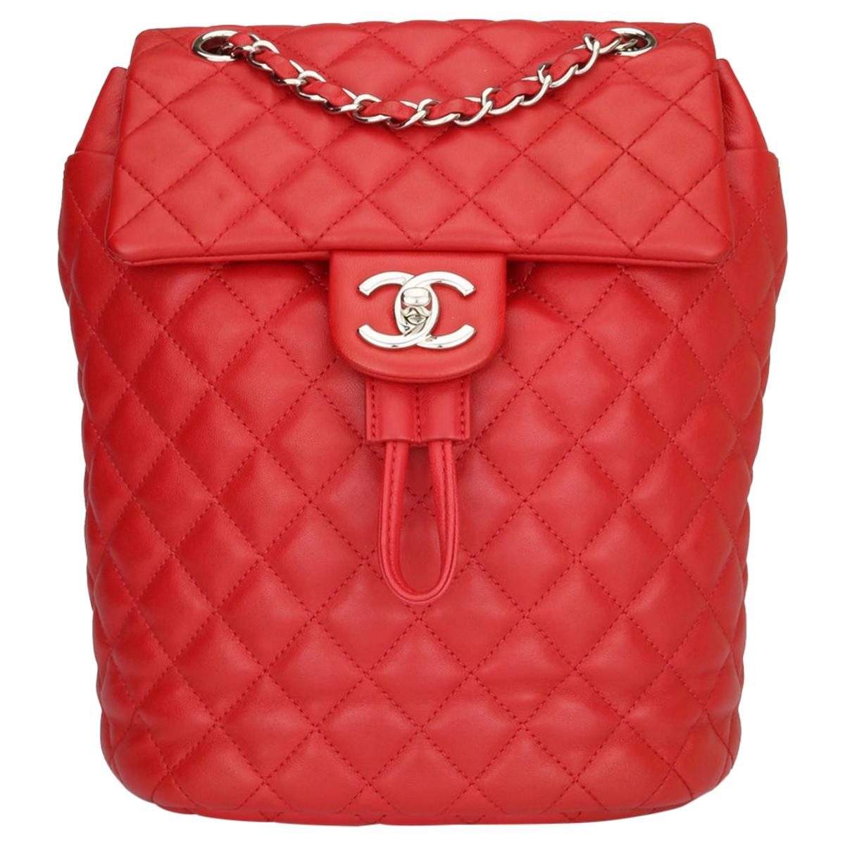 CHANEL Urban Spirit Backpack Small Red Lambskin with Silver Hardware