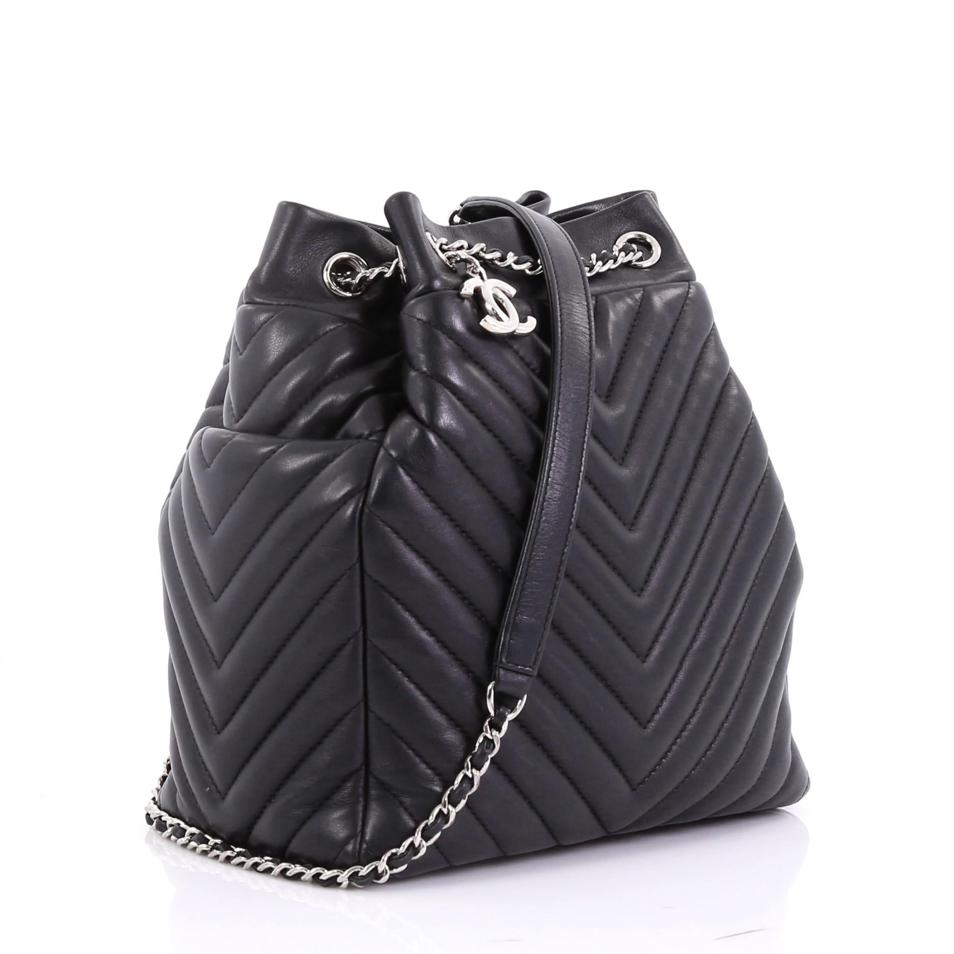 Black Chanel Urban Spirit Drawstring Bag Chevron Calfskin Small