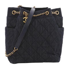Chanel Urban Spirit Drawstring Bag Quilted Denim Small
