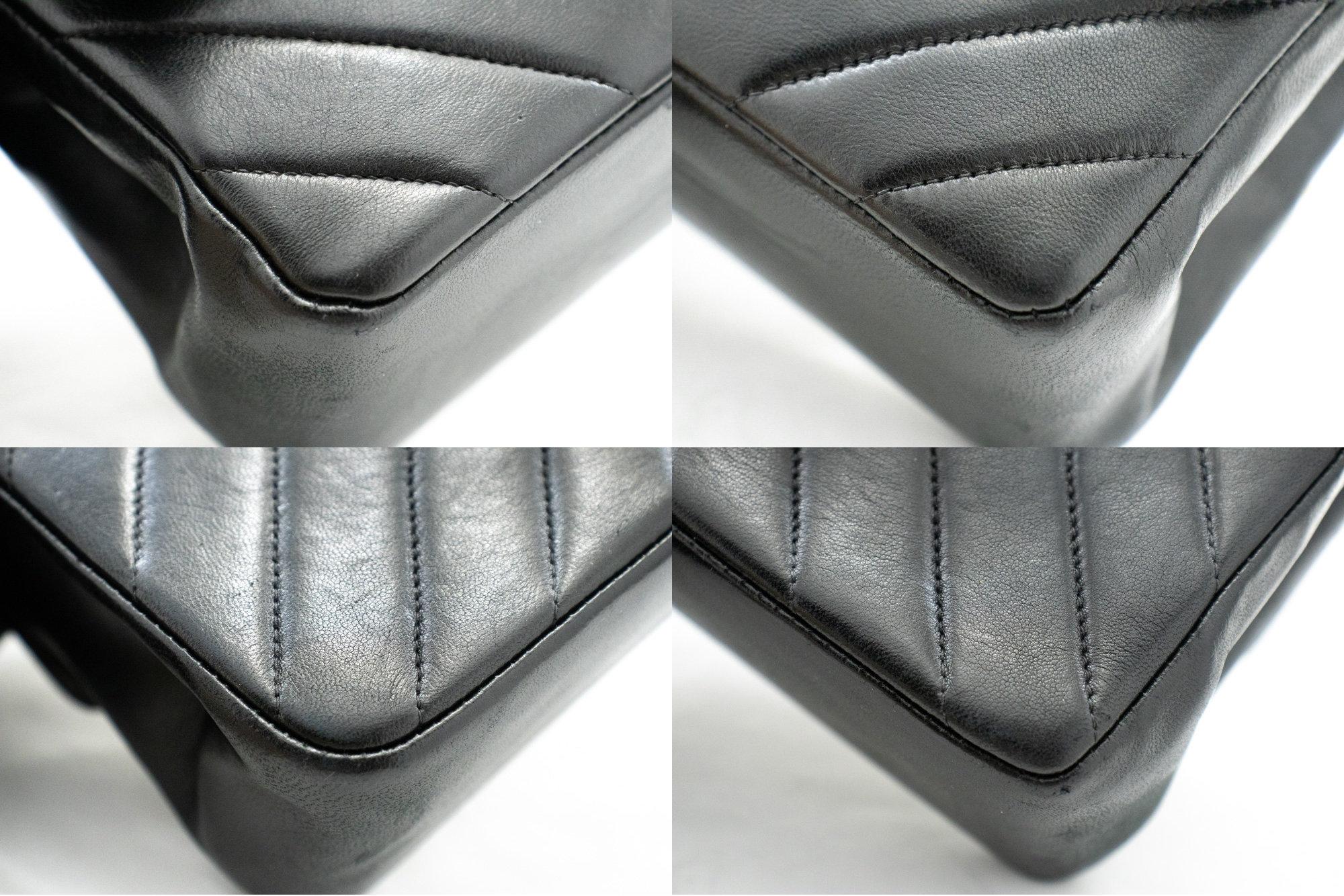 CHANEL V-Stitch Double Flap Medium Chain Shoulder Bag Black Lamb 2