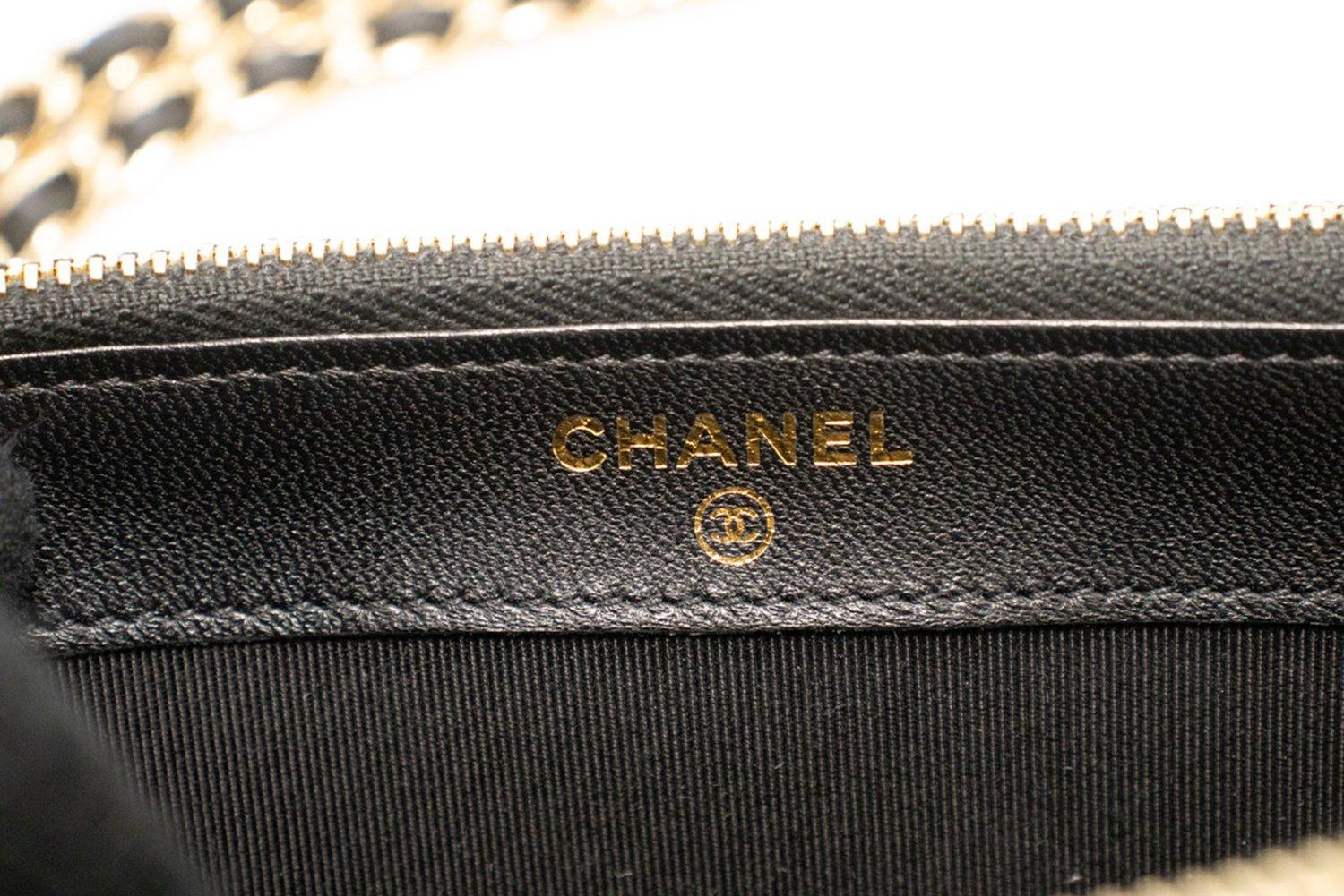 CHANEL WOC Brieftasche mit doppeltem Reißverschluss aus Lammfell und V-Stitch an Kette im Angebot 10