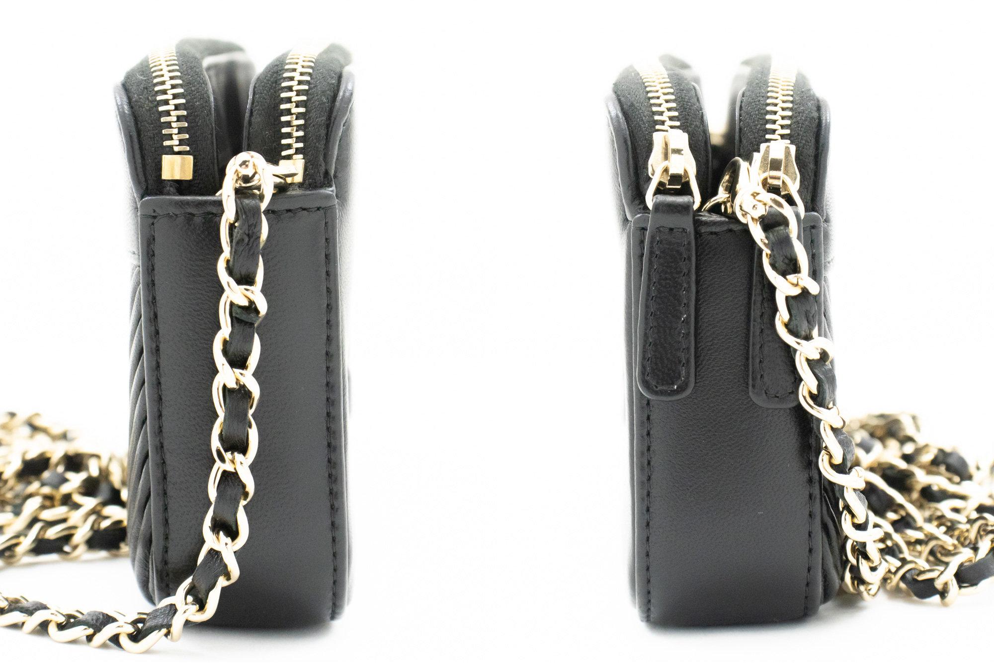 Women's CHANEL V-Stitch Lambskin WOC Wallet On Chain Double Zip Chain Bag For Sale