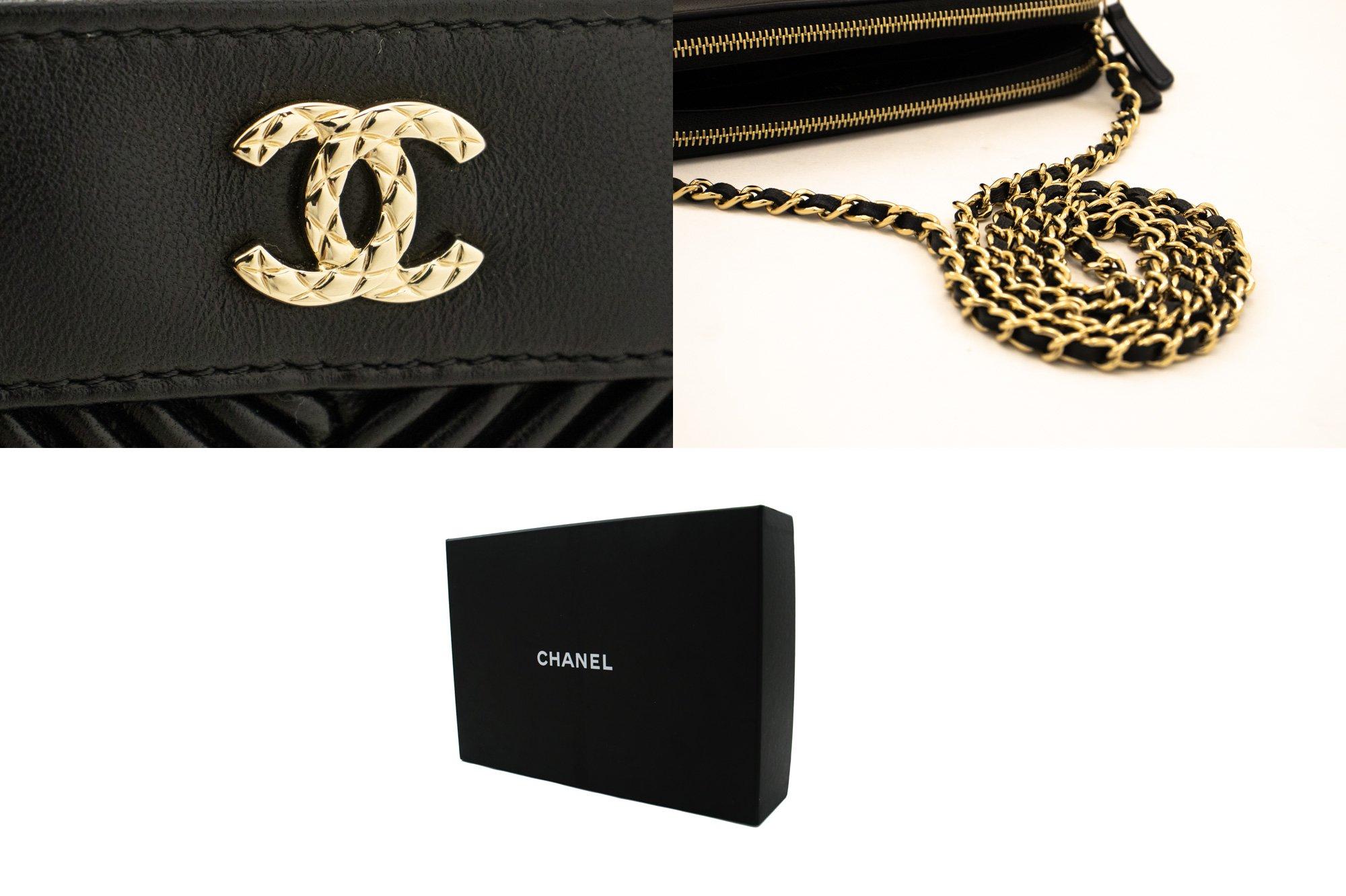 CHANEL V-Stitch Lambskin WOC Wallet On Chain Double Zip Chain Bag For Sale 2