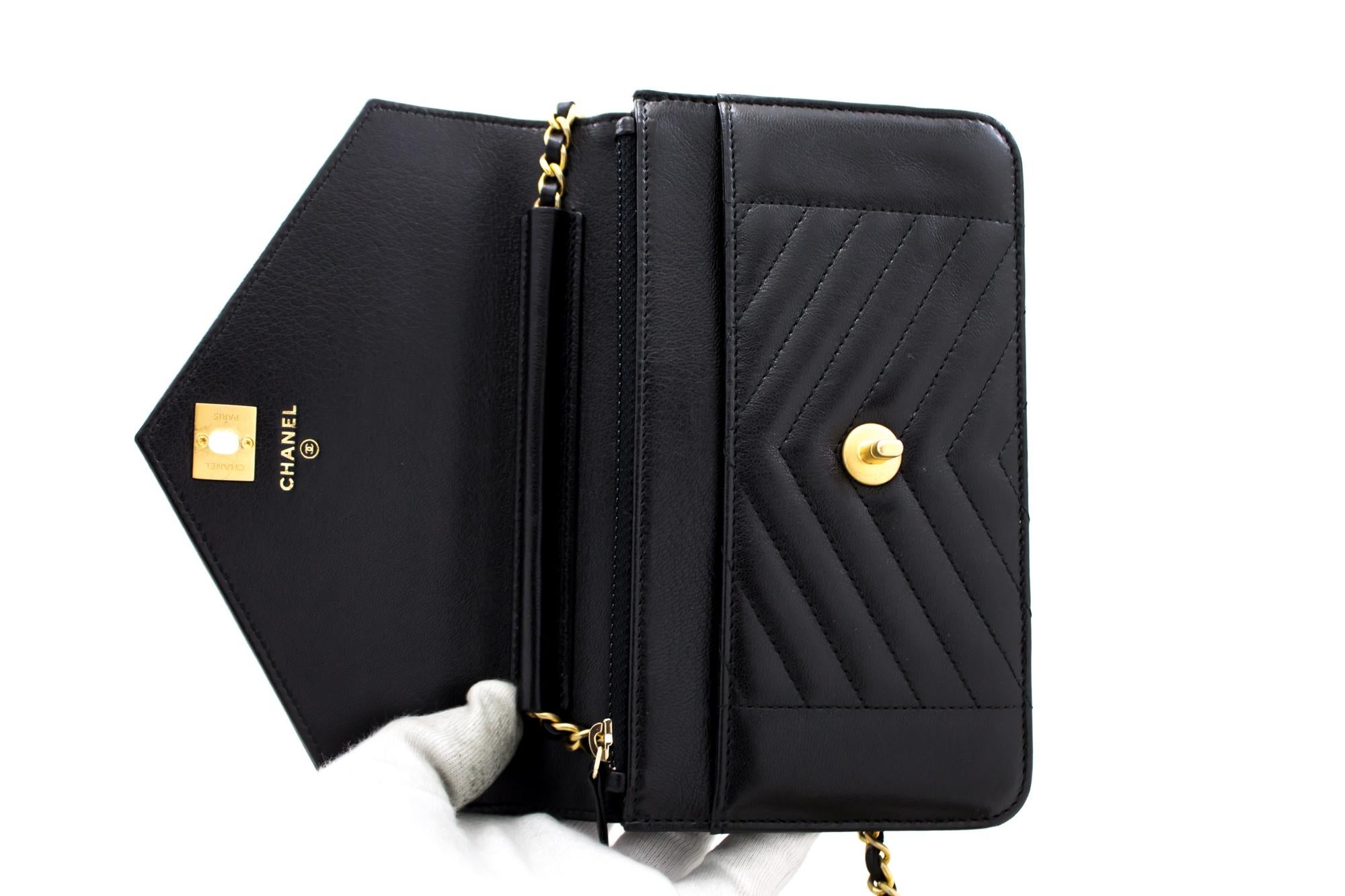 CHANEL V-Stitch WOC Wallet On Chain Black Shoulder Crossbody Bag Leather 5
