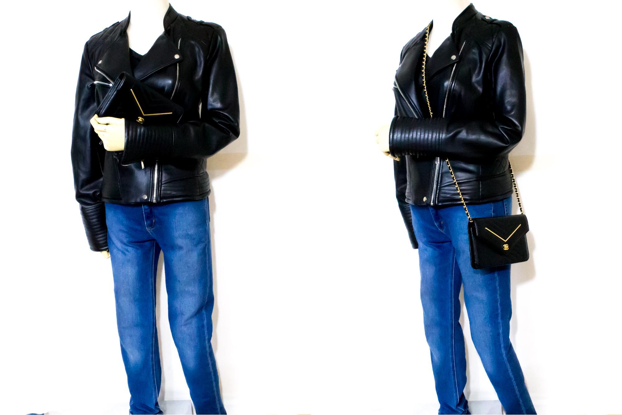 CHANEL V-Stitch WOC Wallet On Chain Black Shoulder Crossbody Bag Leather 6