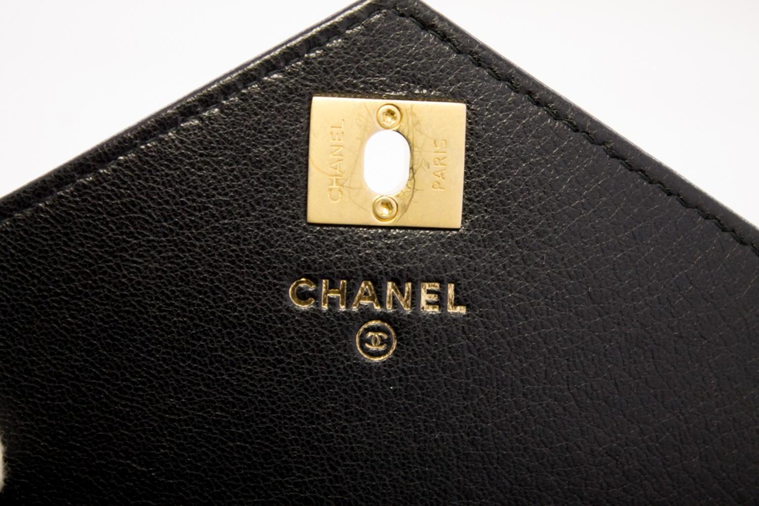 CHANEL V-Stitch WOC Wallet On Chain Black Shoulder Crossbody Bag Leather 9