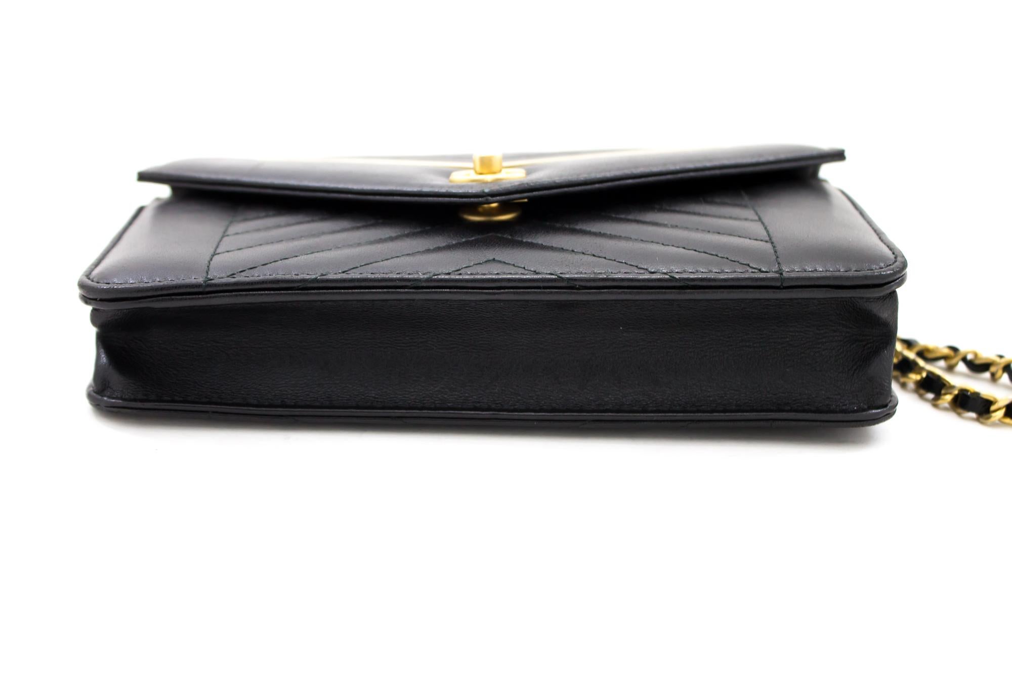 CHANEL V-Stitch WOC Wallet On Chain Black Shoulder Crossbody Bag Leather In Excellent Condition In Takamatsu-shi, JP
