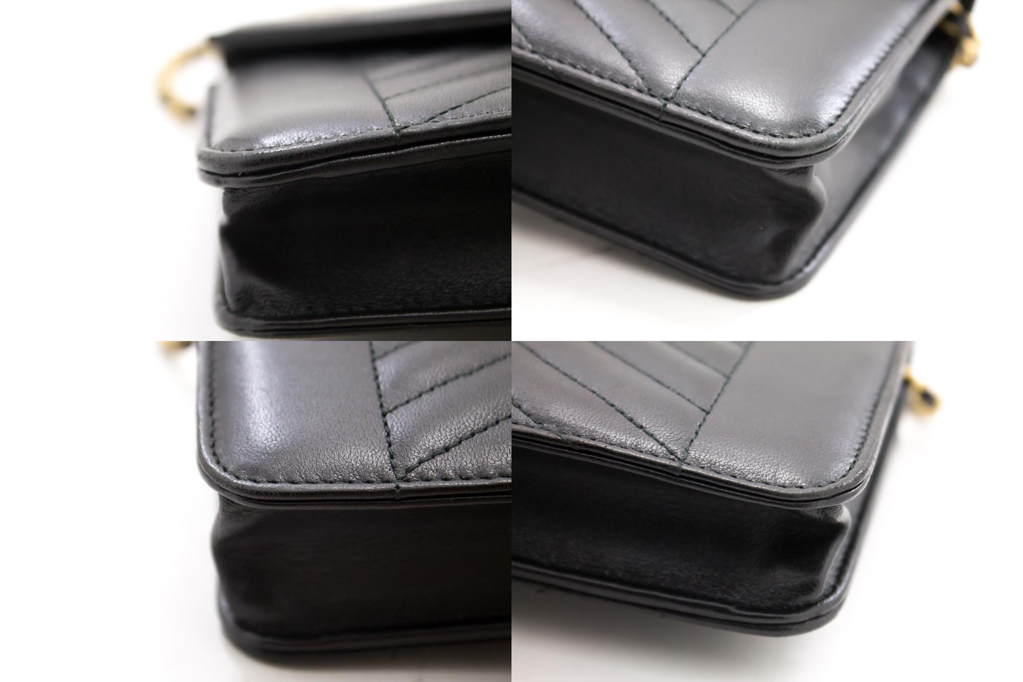 CHANEL V-Stitch WOC Wallet On Chain Black Shoulder Crossbody Bag Leather 1