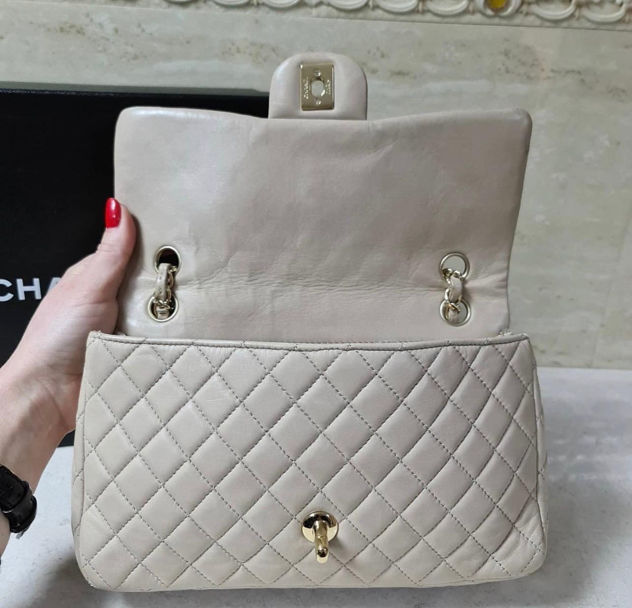 Women's Chanel Valentine Beige Lambskin Leather Flap Shoulder Bag
