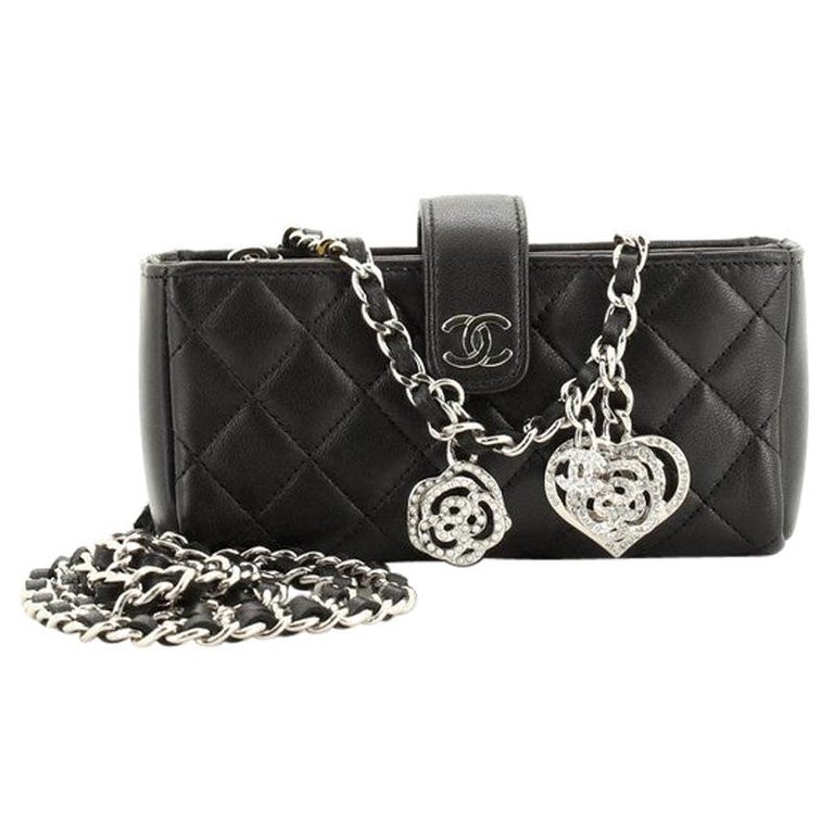 Chanel Valentine Crystal Hearts Phone Holder Crossbody Bag Quilted Lambsk