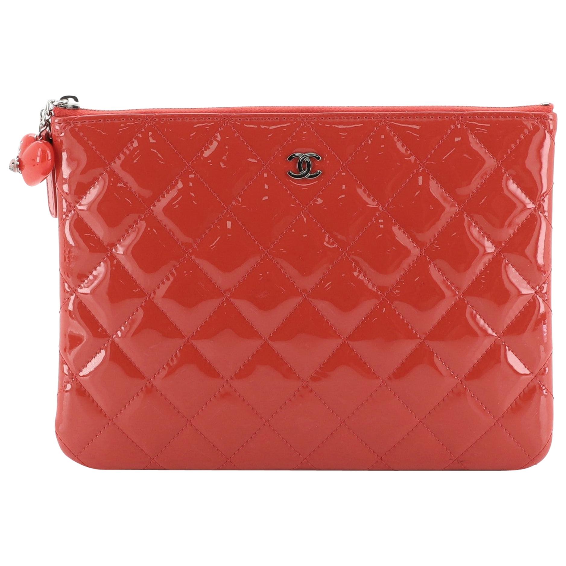 Chanel Valentine Hearts O Case Clutch Quilted Patent Small