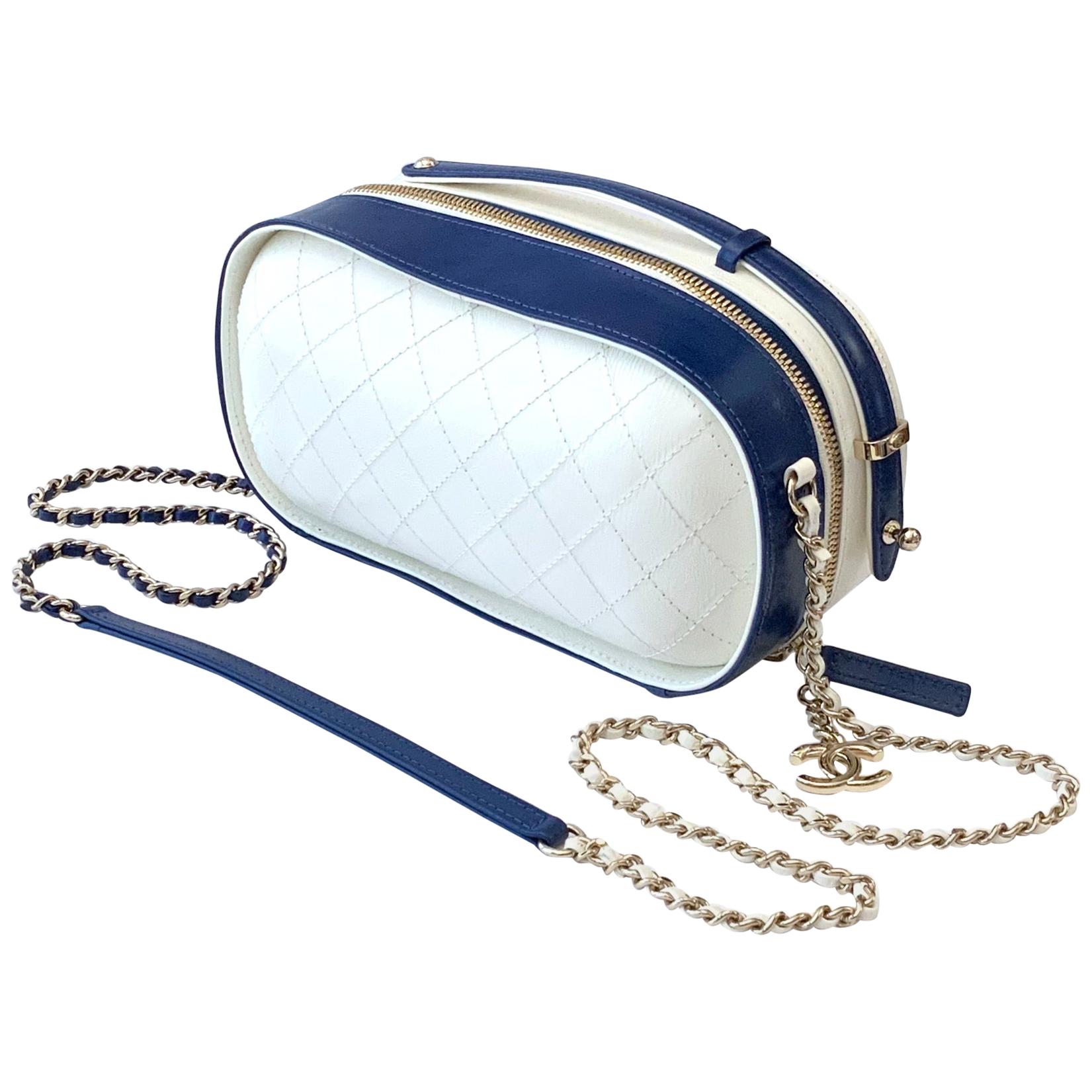 Chanel Vanity Case Blue and White Crumpled Calfskin Bag