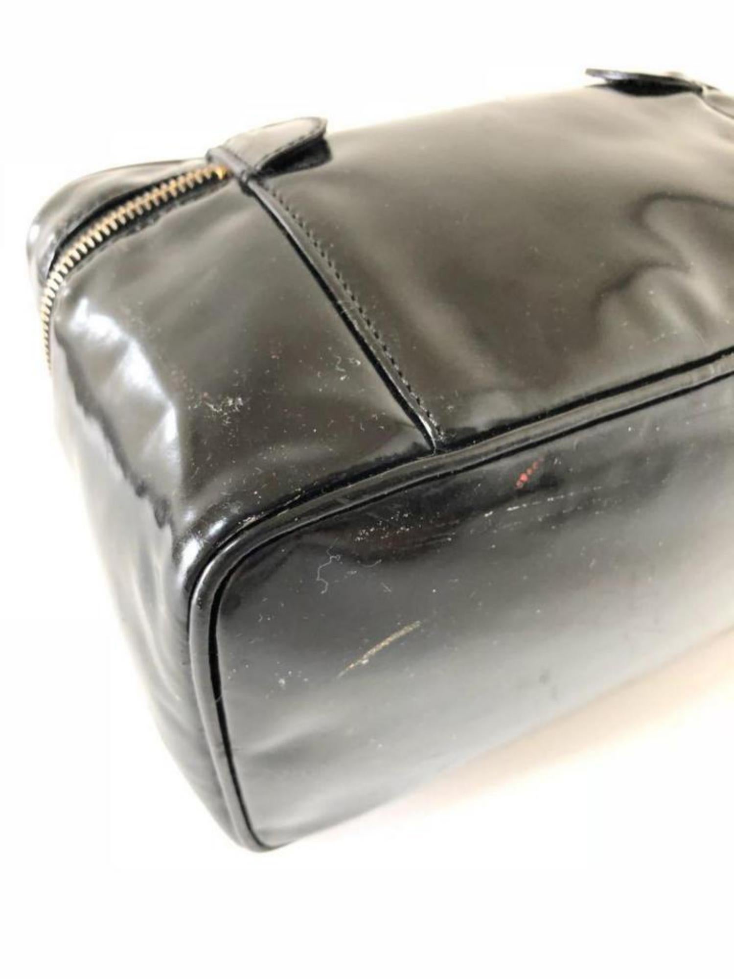 Chanel Vanity Case Cc Logo 232864 Black Patent Leather Clutch For Sale 7