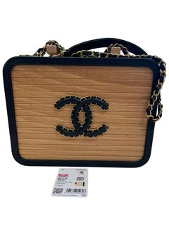 Chanel Vanity Case Chip-On Wood Leather Box with Chain Strap AS2927