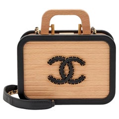 Chanel Vanity Case Chip-On Wood Leder Box mit Kette Riemen AS2927