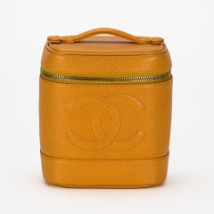 Chanel Vanity Case Clutch Rare Vintage 90's Makeup Orange Caviar Satchel