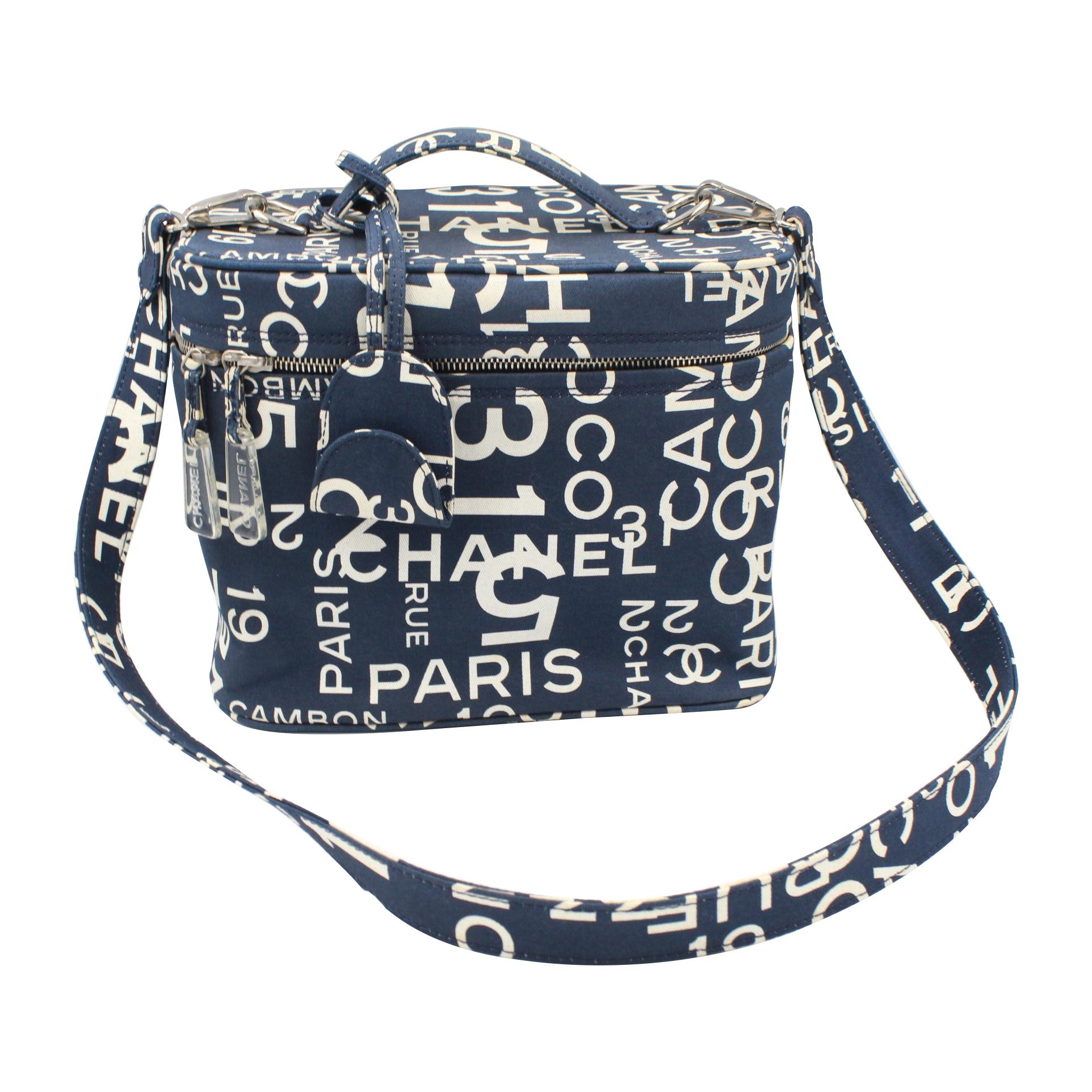 Chanel vanity case in canvas, print « Cambon » For Sale